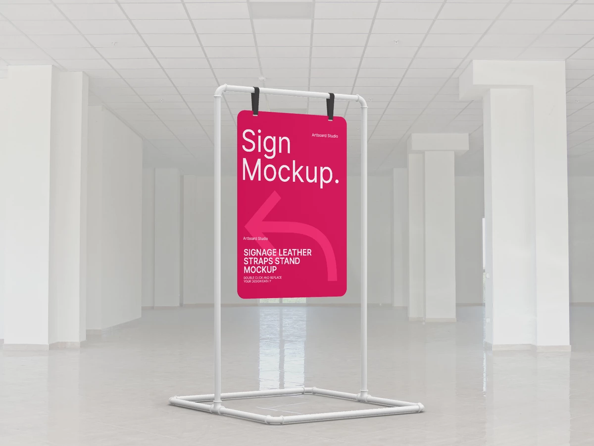 Indoor Signage Banner Mockup With Straps — Mockup Zone